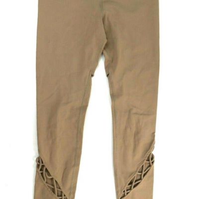 Alo Yoga Pants Taupe Lace Up Leg Full Length Exercise Leggings Womens Medium